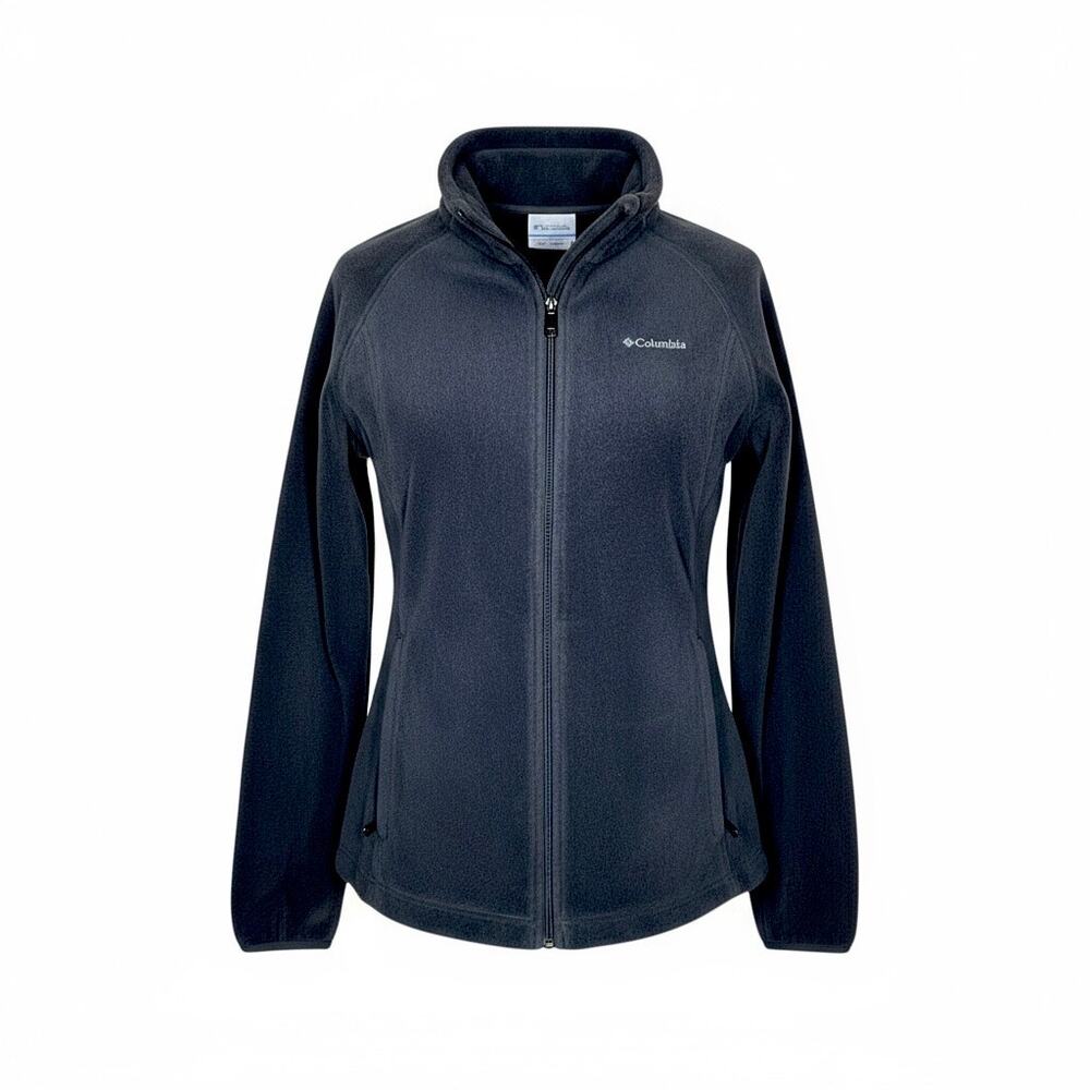 Columbia Woman’s Large Black Fleece Zip Jacket Zip Outer Pockets Inner Pockets